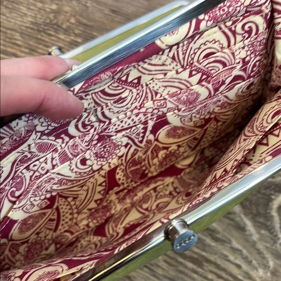 Hobo Lauren Clutch Wallet Leather Double Frame Dark Citron Moss Green Magnetic - Picture 10 of 16